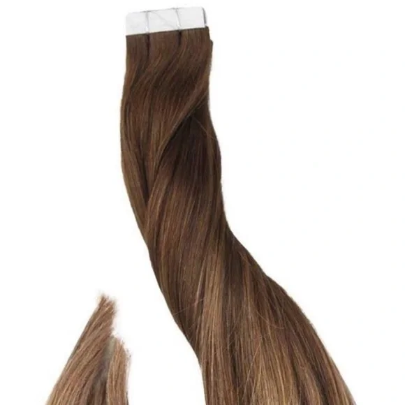 3 20” #4 Brownto #27 +14 & 4 HUMAN HAIR TAPEINS Wigs & Extensions